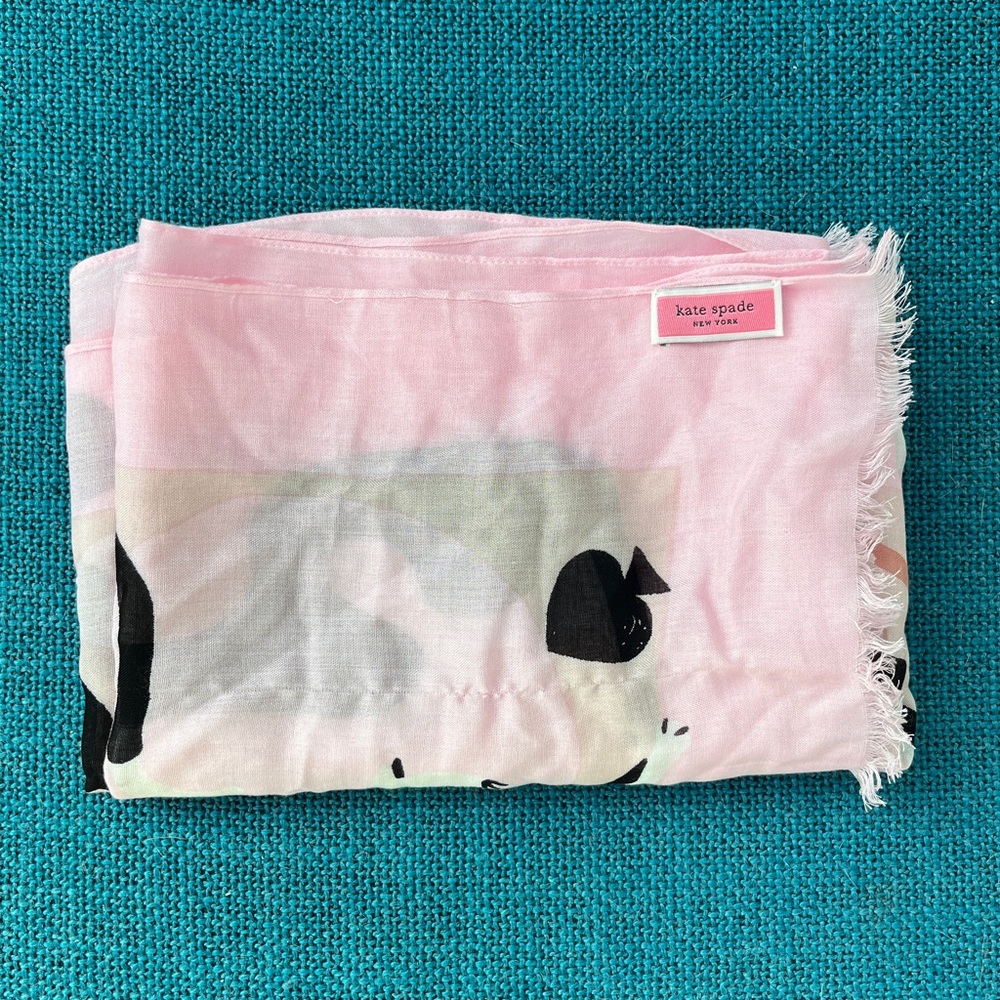 Kate Spade *Rare* Pink, Black & White Cat Design Scarf